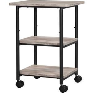 VASAGLE Printer Stand with Locking Wheels, 3-Tier Shelf, Industrial Under Desk Heavy-Duty Mobile Cart for Home Office, Heather Greige and Black UOPS003B02
