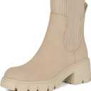 Athlefit Women's Chelsea Boots Fashion Slip on Platform Ankle Boots Lug Sole Chunky Booties (8.5, Nude)