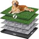 LOOBANI 45x29in Large Dog Litter Box with 2 Artificial Grass Patch + 2 Washable Pee Pads, Quickly Absorbency Portable Patio Potty for Balcony Apartment Use