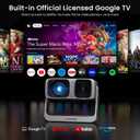2000 ANSI Official Licensed Google TV Outdoor Projector 4K Decoding, Smart Projector with Wifi and Bluetooth, Auto Focus, Dolby Sound, Built-in Apps, HAPPRUN Indoor Home Theater with 270 Stand