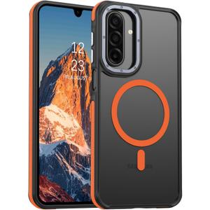BENTOBEN for Samsung Galaxy A17 Case, [Compatible with MagSafe] Slim Thin Translucent Matte Back Samsung A17 Phone Case Women Men Cute Anti-Slip Shockproof Magnetic Cover for Galaxy A17, Black/Orange