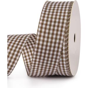VIVIQUEN Gingham Ribbon Checkered Ribbon 1-Inch Wide Taffeta Plaid Ribbon 25 Yard Long 100% Polyester Woven Edge (Brown, 1 Inch)