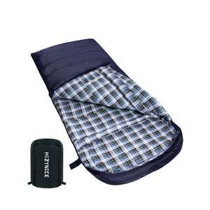 HiZYNICE Sleeping Bags for Adults XXL Cold Weather, 100% Cotton Flannel Winter Camping Large 90 x 39 in,Compression Sack Included, Navy Blue, 0F Right Zip