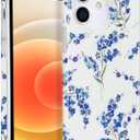 J.west Floral iPhone 12 & iPhone 12 Pro Case 6.1", Soft TPU Flower Pattern Design, Shockproof Bumper for Women & Girls Blue
