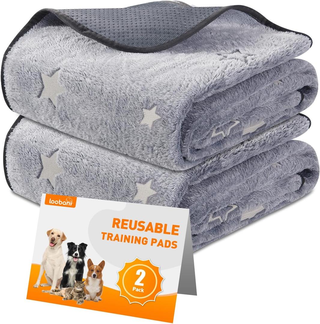 LOOBANI Washable Pee Pads for Dogs, 2 Pack 31 x 36 in Reusable Pee Pads for Dog Mat Puppy Mats Training Non Slip Whelping Mat for Dog Playpen, Crate, Car, Grey