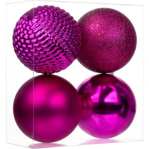 Christmas Ornaments Balls 4.7" Large Christmas Decorations Xmas Tree Shatterproof Big Hot Pink Christmas Ball Ornaments with Hanging Loop for Wedding Holiday Halloween Party Indoor Outdoor Decor 4 Pcs