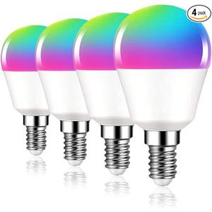DOGAIN E12 Smart Light Bulbs, A15 Small Smart Bulb 6W=40W Compatible with Alexa, Google Home WiFi-Bluetooth RGB Color Changing Lights 500LM Candle Base Ceiling Fan Light Bulbs (Only 2.4Ghz) 4Pack