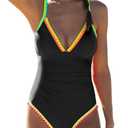 popvil Womens One Piece Swimsuit Tummy Control Bathing Suit Shapewear Swim Suits Slimming Neon Cute Tie Back Swimwear Size S