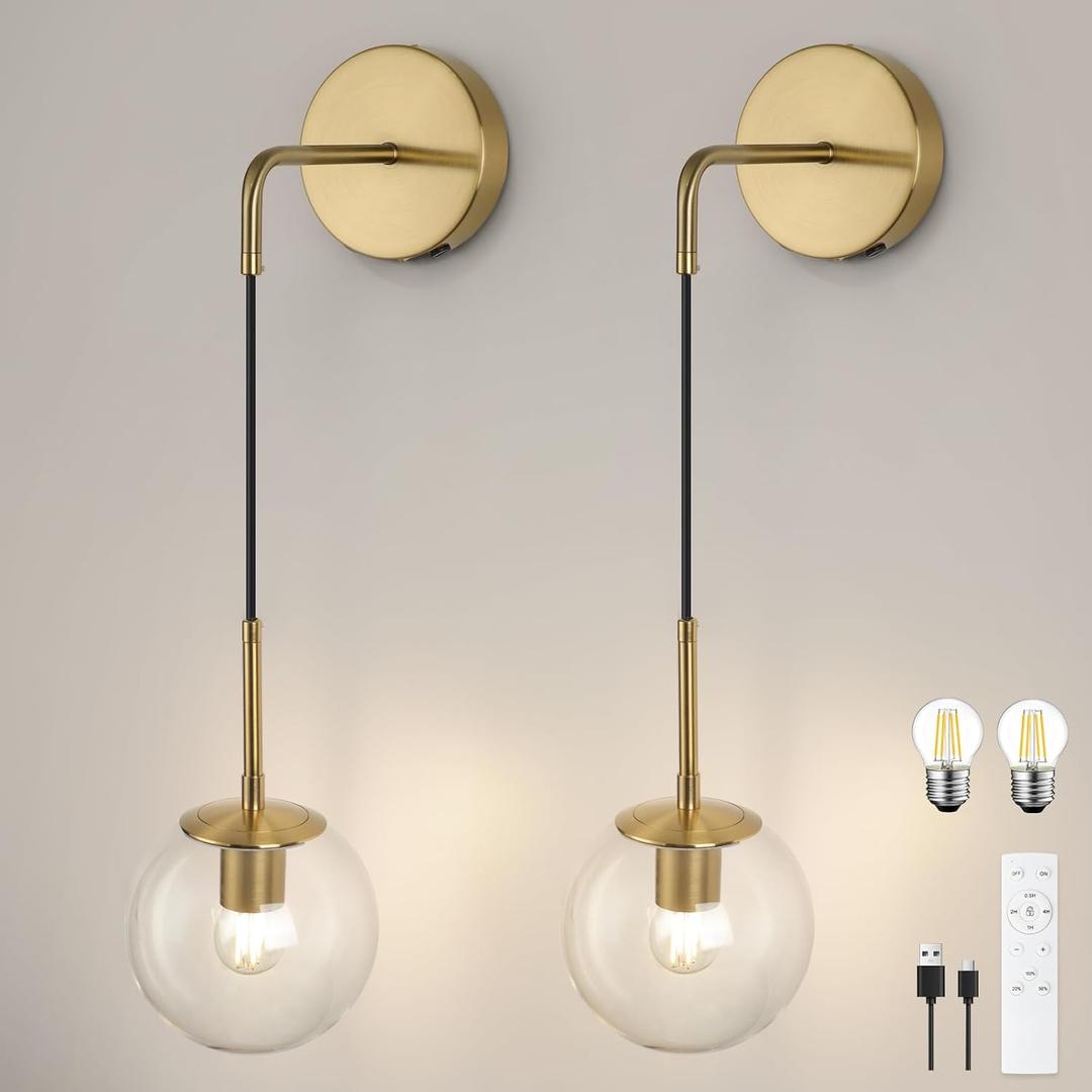 Battery Operated sconces Set of 2 Glass Globe Rechargeable Wall Light Fixture Wireless Wall Lights with Clear Glass Shade for Living Room, Hallway, Bedroom(2 Pack) (3000k,Suspension) Battery Operated sconces Set of 2 Glass Globe Rechargeable Wall Light Fixture Wireless Wall Lights with Clear Glass Shade for Living Room, Hallway, Bedroom(2 Pack) (3000k,Suspension)