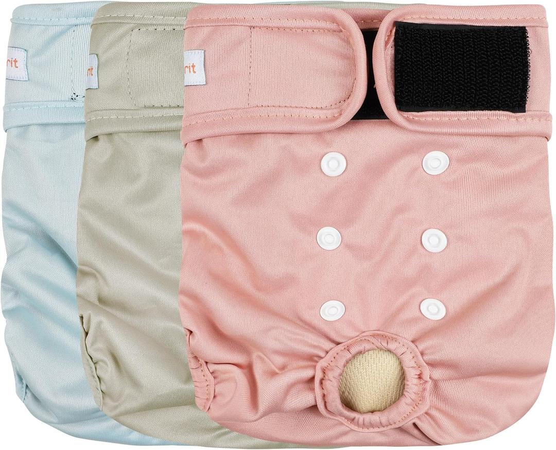 Langsprit Washable Female Dog Diapers (3 Pack) - No Leak Reusable Diapers for Doggy Female in Period - Highly Absorbent Dog Heat Panties with Adjustable Snaps Black L Size