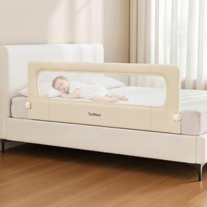 Folding Bed Rail for Toddlers, Baby Bed Rail Guard with Reinforced Anchor Safety System, Toddler Bed Rails for King Size Beds, Twin, Full, Queen (Khaki, 59" L x 21.6" H)