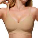 As Fairy Womens Soft Comfortable No Underwire Bras V Neck Seamless Push Up Bralettes Full Coverage Tshirt Brassiere (40D, Dark Skin)
