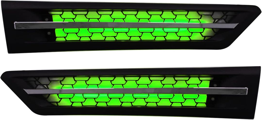 Cascadia Side Grille Air Intake Vent Replacement with LED Lights Left Right Pair for Freightliner Cascadia 2018+ (Green)