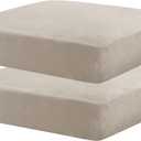 MAXIJIN Velvet Stretch Seat Cushion Covers Couch Cushion Cover for Individual Cushions Sofa Seat Cushion Slipcovers with Elastic Bottom (2 Piece Sofa Cushion Covers, Khaki)
