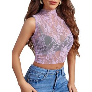 Avidlove Lace Tops for Women Mock Neck Camisole Top Sexy Crop Y2k Tank Going Out Outfits 2025 Trendy (Large, Light Purple)