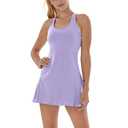 Tennis Dress for Women Workout Dress with Built-in Bra & Shorts Pockets for Athletic Exercise Golf, Purple, XL