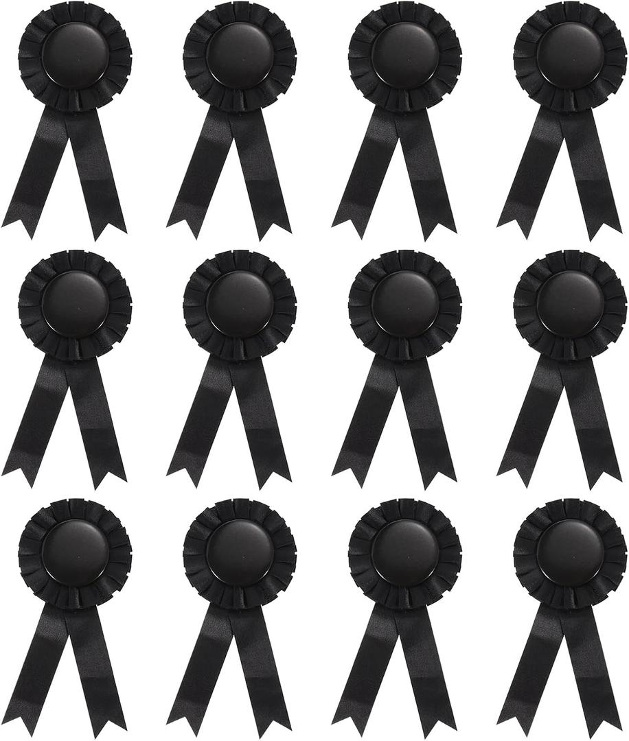 PATIKIL Blank Award Ribbon, 12 Pcs Rosette Ribbon Honorable Prize Recognition Ribbon for DIY, Party, Wedding, Competition, Sport, Black