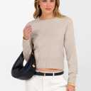 ANRABESS Women’s Long Sleeve Cropped Crew Neck Lightweight Fall Sweaters (Beige)