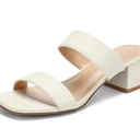 Women Sandals Dressy Comfortable Walking Strappy Open Toe Wedding Shoes for Bride 1.2 Inch Low Block Heels Adjustable Ankle Strap White