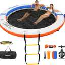 FBSPORT Inflatable Dock Floating Platform, Inflatable Water Hammock Floating Deck for Lake W/Cupholder, Round Floating Ring Sunchill Float Ring, Pool Float Raft Lounger Island Platform Pad (Blue Orange)