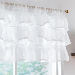 jinchan Ruffled Valance Curtain Sheer Linen Slubbed Crossed Kitchen Valance Shabbychic Farmhouse Cottagecore for Living Room Small Window Light Filtering Half Window Curtain 18 Inch 1 Panel White
