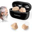 Hearing Aids For Seniors, Rechargeable, Noise Cancelling, OTC Digital Devices, Super Natural Sound, 3 Modes, 5-Level Adjustable Volume, Dual Microphone, No Whistling Sound, Beige & Black