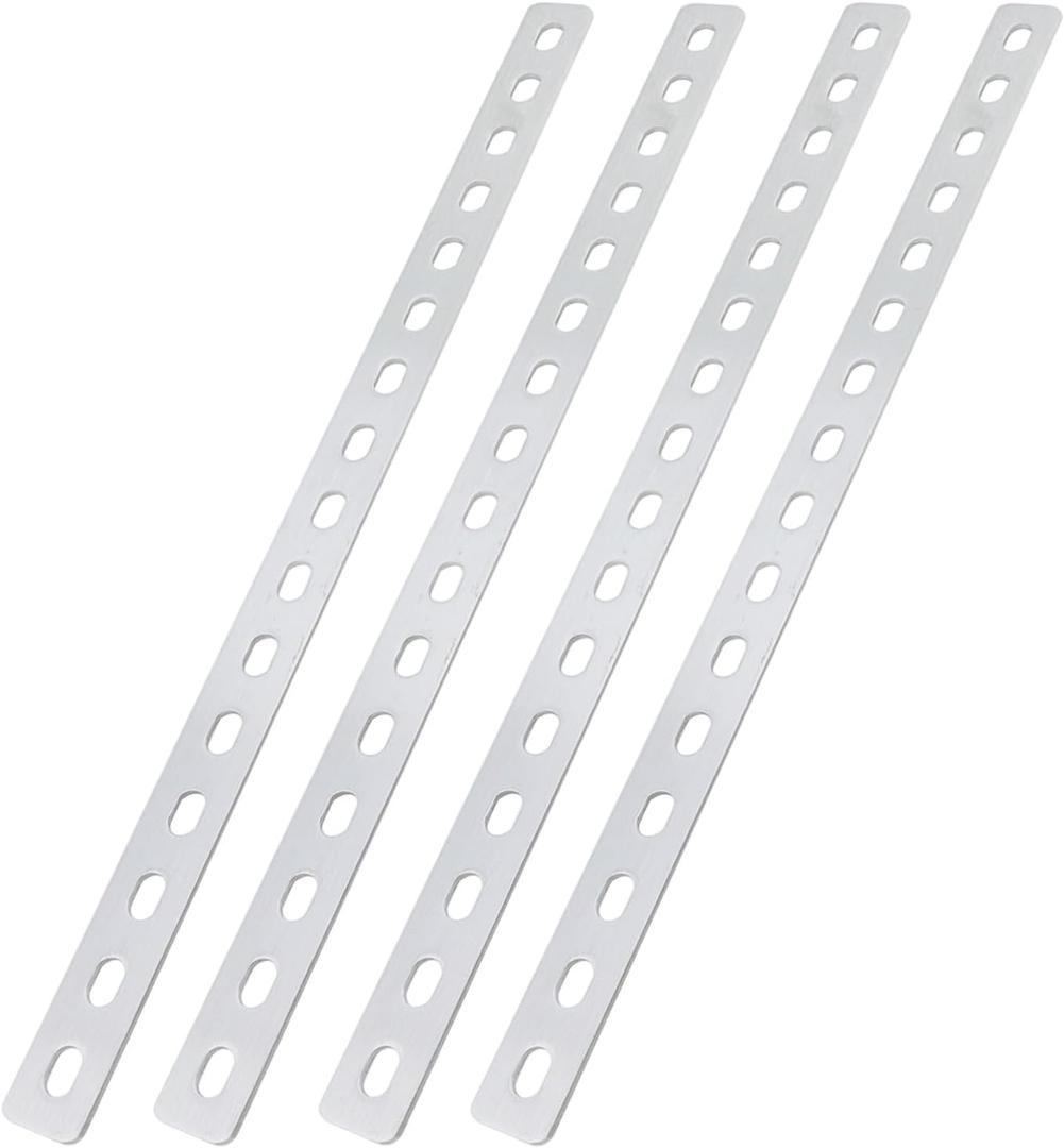 4pcs 16" Flat Straight Brace Brackets 16 Screw Stainless Steel Mending Repair Fixing Plate Joining Plates Connectors Long Slotted Braces for Furniture Table Chair