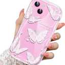 Compatible for iPhone 13 Case, Pretty Butterfly Print Three-Dimensional Wave Clear Case for Girls Women, Soft Full Package Anti-Fall Cover for iPhone 13, Pink Butterfly