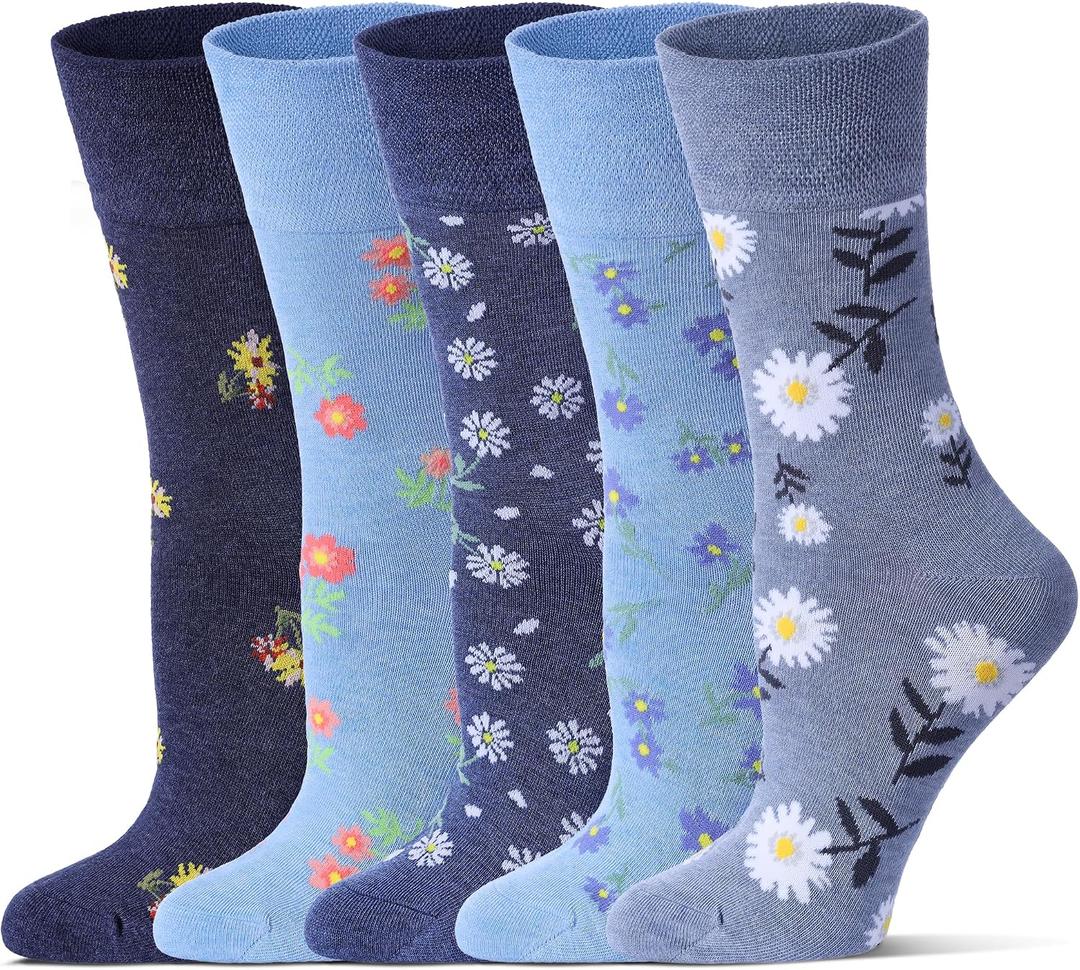 Bamboo Viscose Diabetic Socks for Women, 5 Pairs Non Binding Crew Socks, Edema Neuropathy Socks, Large