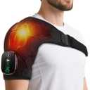 Cordless Shoulder Heating Pad with Vibration for Rotator Cuff Pain Relief, FSA Eligible HSA Heated Shoulder Massager, Rotator Cuff Support Brace with 3 Heating Levels &3 Vibration (Black)