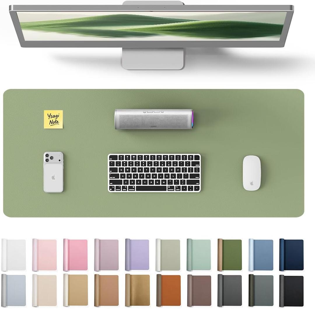 YSAGi PU Leather Desk Pad Protector Non-Slip Waterproof Desk Mat for Office & Home, Easy Clean Large Mouse Pad & Laptop Writing Blotter 23.6"x13.8" Bamboo Green