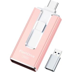 MFi Certified 256GB Flash Drive for iPhone, 3 in 1 Type-C USB Memory Stick Thumb Drive for Photos Videos (Pink)