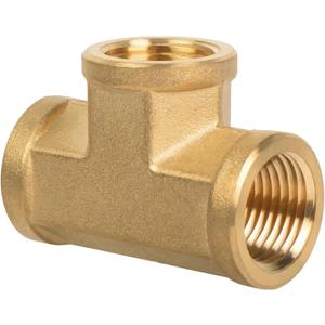 Tee 1/2" × 1/2" × 1/2" NPT Female, Brass Pipe Fitting, 3 Way Brass T Connector for Propane, Oil, Gas, Air Flow Systems, Corrosion Resistant, 1200 PSI Rated, 1 Pack
