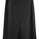 Outoshe Women's Satin High Waisted Maxi Skirts Hidden Elasticized Waistband A Line Long Skirt (Black, XL)