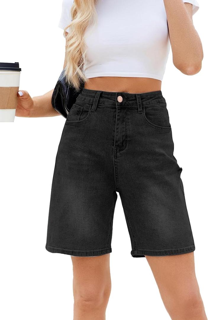 Women's High Waisted Stretchy Bermuda Denim Shorts - Trendy Casual Loose Fit (XL)