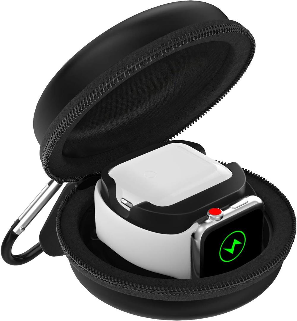 MoKo Storage Box Compatible with Apple Watch Series 11/10/9/8/7/6/5/4/3/2/1/SE3/SE2/SE, Portable Protective Travel Case for AirPods Pro 2/1/AirPods 3/2/1 Charging Case Holder Dock,Black