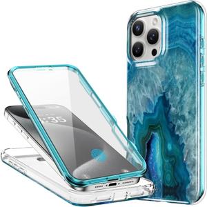 Esdot for iPhone 16 Pro Max Case with Built-in Screen Protector - Durable Hard PC Front Frame + Soft TPU Back Cover, Trendy Cute Designs for Women,Protective Phone Case 6.9" - Agate Stone