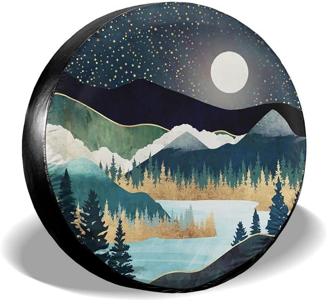 Abstract Mountains Deer Lake Landscape Spare Tire Cover Wheel Protectors Weatherproof Wheel Covers Universal Fit for Trailer Rv SUV Truck Camper Travel Trailers Accessories 14" 15" 16" 17" (16" fits for tire Diameter 76-79cm/30-31.5in)