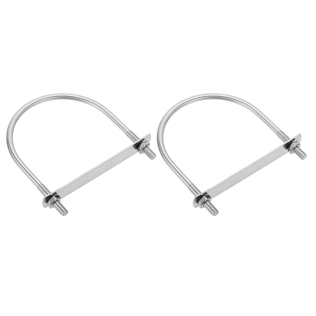 uxcell M8 Round U-Bolts, 2 Sets 108mm(4.25") Inner Width 136mm(5.35") Length 201 Stainless Steel U-Clamp Bolt with Plates & Nuts for Automobile, Trailer, Boat Trail, Silver