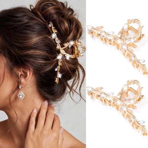 BARTOSI Gold Hair Clips Fancy Rhinestone Claw Clips Metal Hair Claw Sparkly Hair Accessories for Women (Pack of 2)