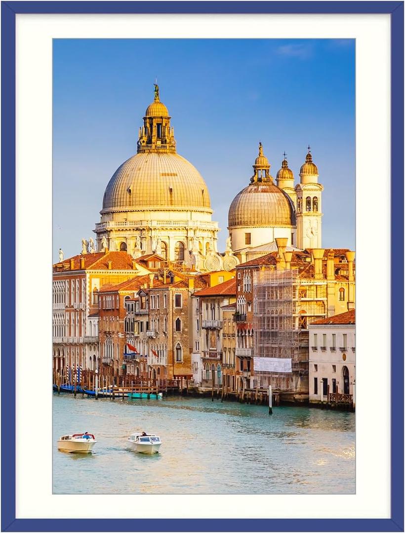 wyooxoo 30x40 Picture Frame Made of Solid Wood Photo Frames Display Pictures 24x36 with Mat or 30 x 40 Without Mat Colorful Frame For Wall or Tabletop Display,Dark blue
