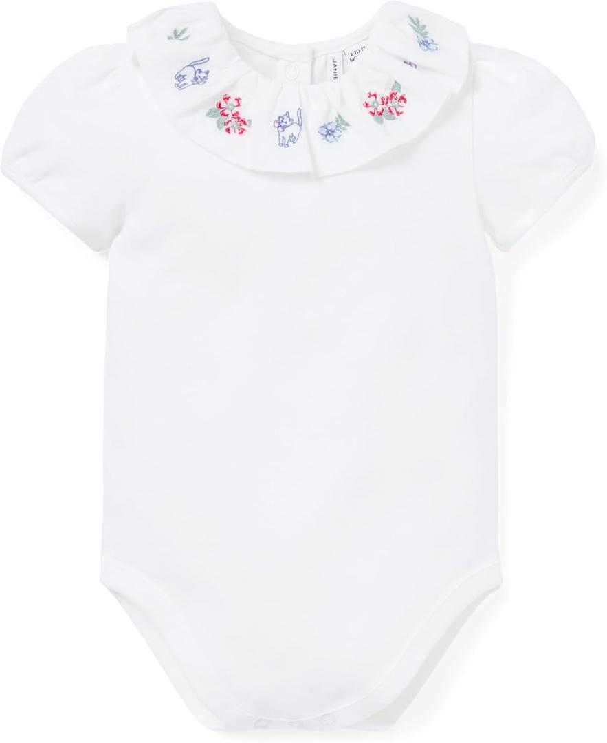 Janie and Jack Baby Girls' Baby Kitten Ruffle Collar Bodysuit (18 Months, White)