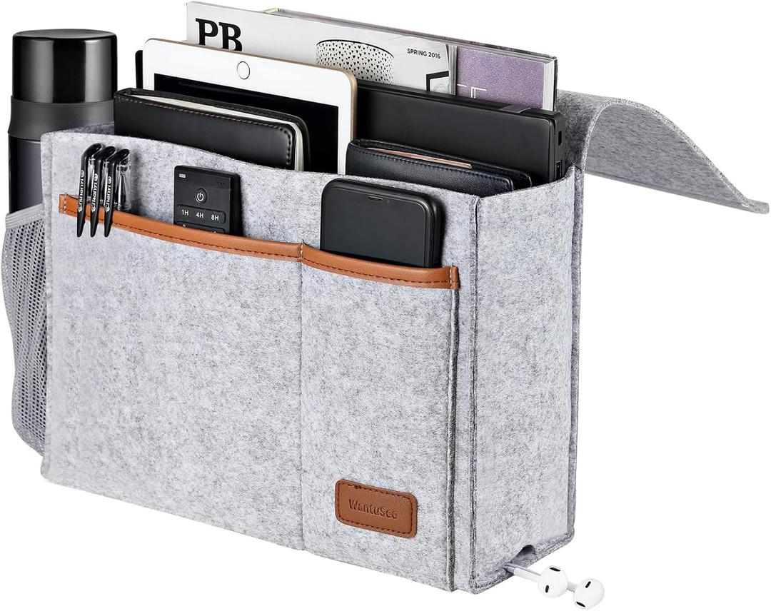 Bedside Caddy, Felt Bed Storage Organizer Hanging Bag Holder with 5 Pockets, Magazine Book Phone Tablet iPad Cables Remote and Water Bottle Holder for Home Dorm Bed Sofa, Light Gray Bedside Caddy, Felt Bed Storage Organizer Hanging Bag Holder with 5 Pockets, Magazine Book Phone Tablet iPad Cables Remote and Water Bottle Holder for Home Dorm Bed Sofa, Light Gray