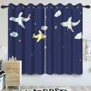Navy Blue Kids Blackout Curtains for Boys Girls Teens Bedroom Cute Airplane Stars Clouds Curtain for Home Living Room Dorm Room Darkening Grommet Window Drapes 2 Panel Set, 26"x63"