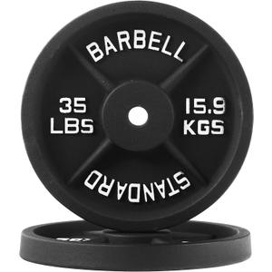 Cast Iron Plate Weight Plate for Strength Training and Weightlifting, 1-Inch Center (Standard), 35LB (Set of 2)