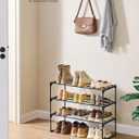 SONGMICS Shoe Rack, 3-Tier Shoe Organizer, Metal Storage Shelf, Upright or Upside Down, for 8-12 Pairs, Stackable, for Entryway, 11.8 x 26.8 x 21.7 Inches, Black ULSA203B01