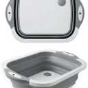 Collapsible Washing Bowl, Multi-Function Bowl Drying Rack, Portable Cutting Board, Retractable Drain Washing Basket Basin Vegetable Fruit Tray for Camping, Picnic, Kitchen