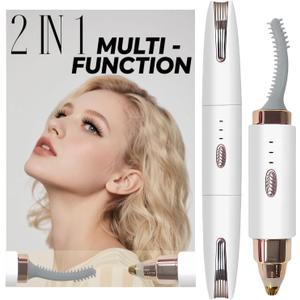 BUV 2025 Upgraded Heated Eyelash Curler & Eyebrow Trimmer - 2-in-1 USB Rechargeable, Fast Heating in 6s, Anti-Burn Design, 24H Long-Lasting Effect, White