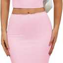 CHYRII Womens Two Piece Sets Sleeveless Squre Neck Cropped Top Bodycon Midi Skirt Midi Dress Outfit (Medium, Pink-7164)