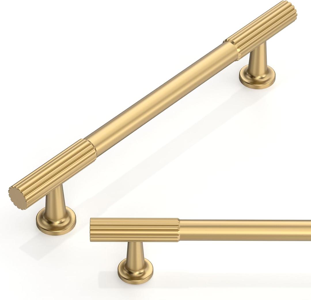 10 Pack Brushed Brass Cabinet Pulls 5 Inch(128mm) Kitchen Cabinet Handles Solid Heavy Duty Drawer Pulls